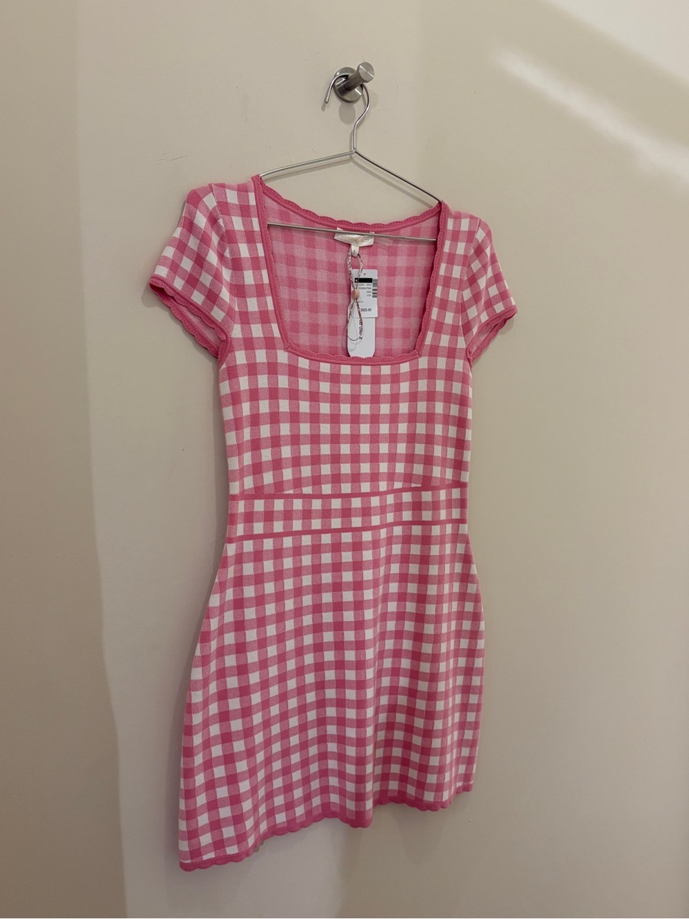 LoveShackFancy Pink Checkered Mini Dress